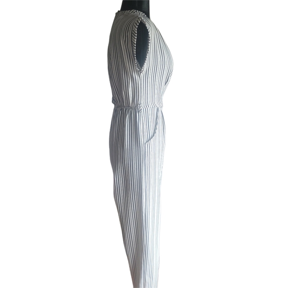 Monteau Striped Blue and White Short Sleeve Jumpsuit S - Picture 4 of 8